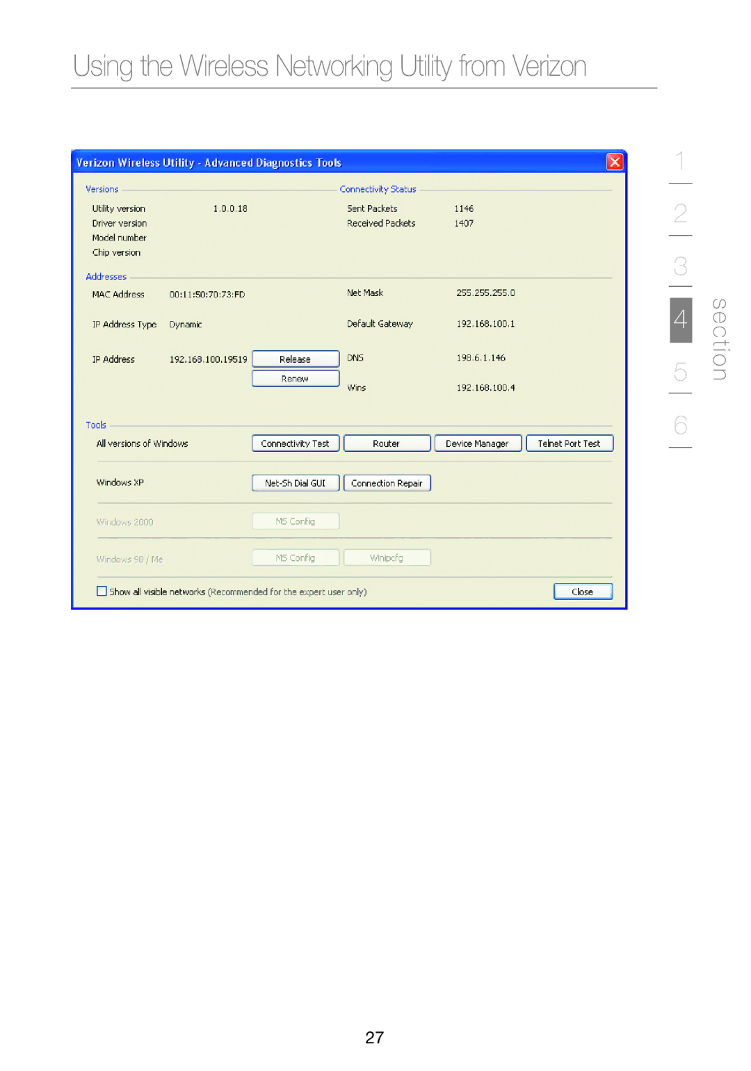 Verizon VZ4000 manual Using the Wireless Networking Utility from Verizon 