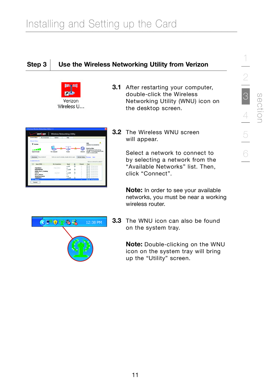 Verizon VZ4000 manual Use the Wireless Networking Utility from Verizon, Installing and Setting up the Card, section 