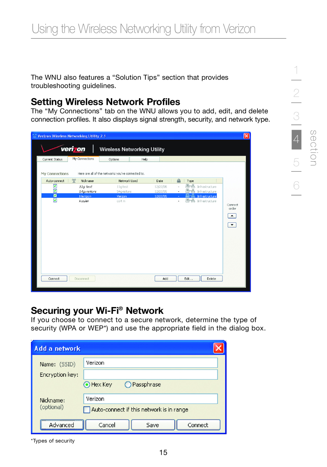 Verizon VZ4000 manual Using the Wireless Networking Utility from Verizon, Setting Wireless Network Profiles 