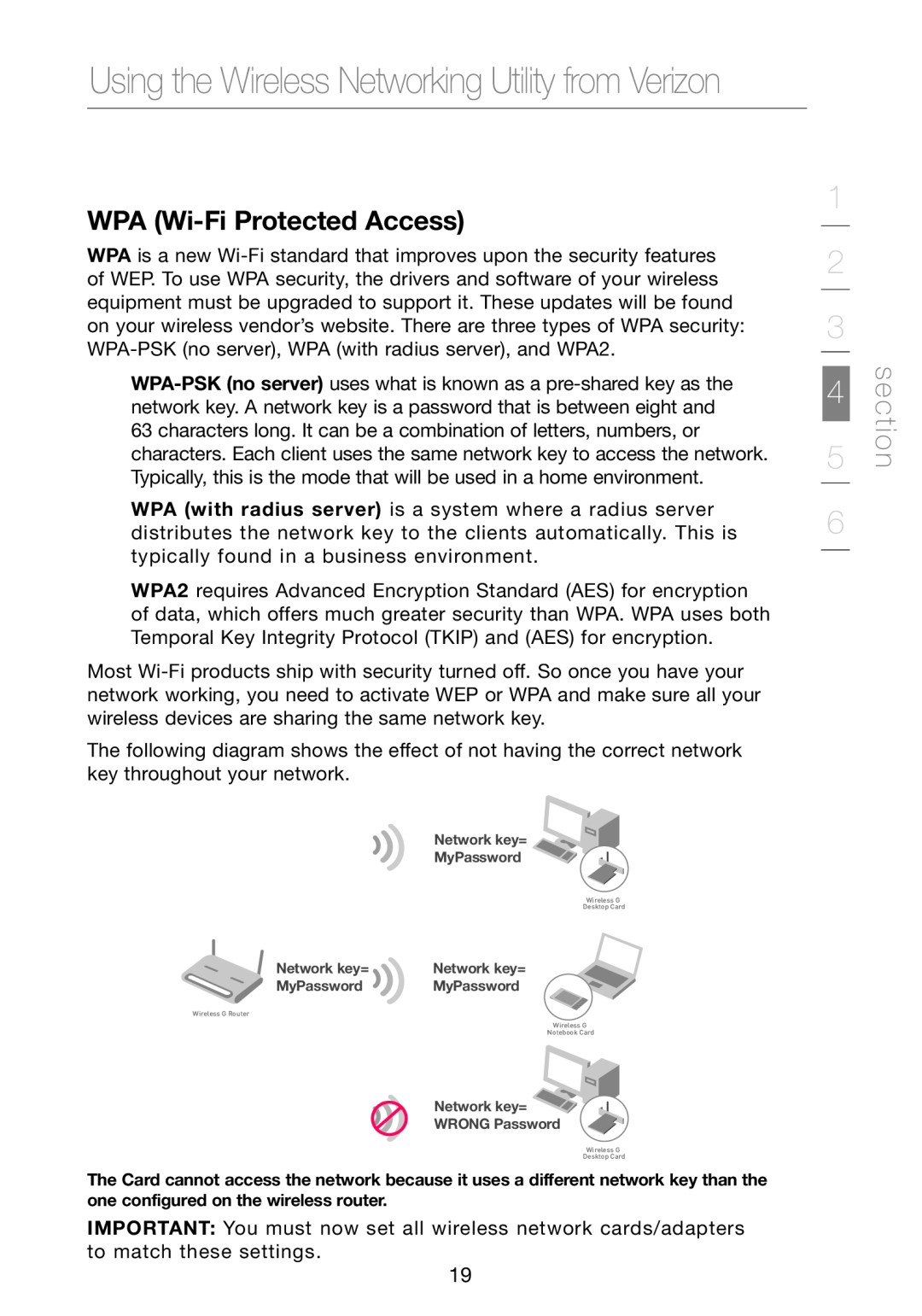 Verizon VZ4000 WPA Wi-Fi Protected Access, Using the Wireless Networking Utility from Verizon, Wireless G Desktop Card 