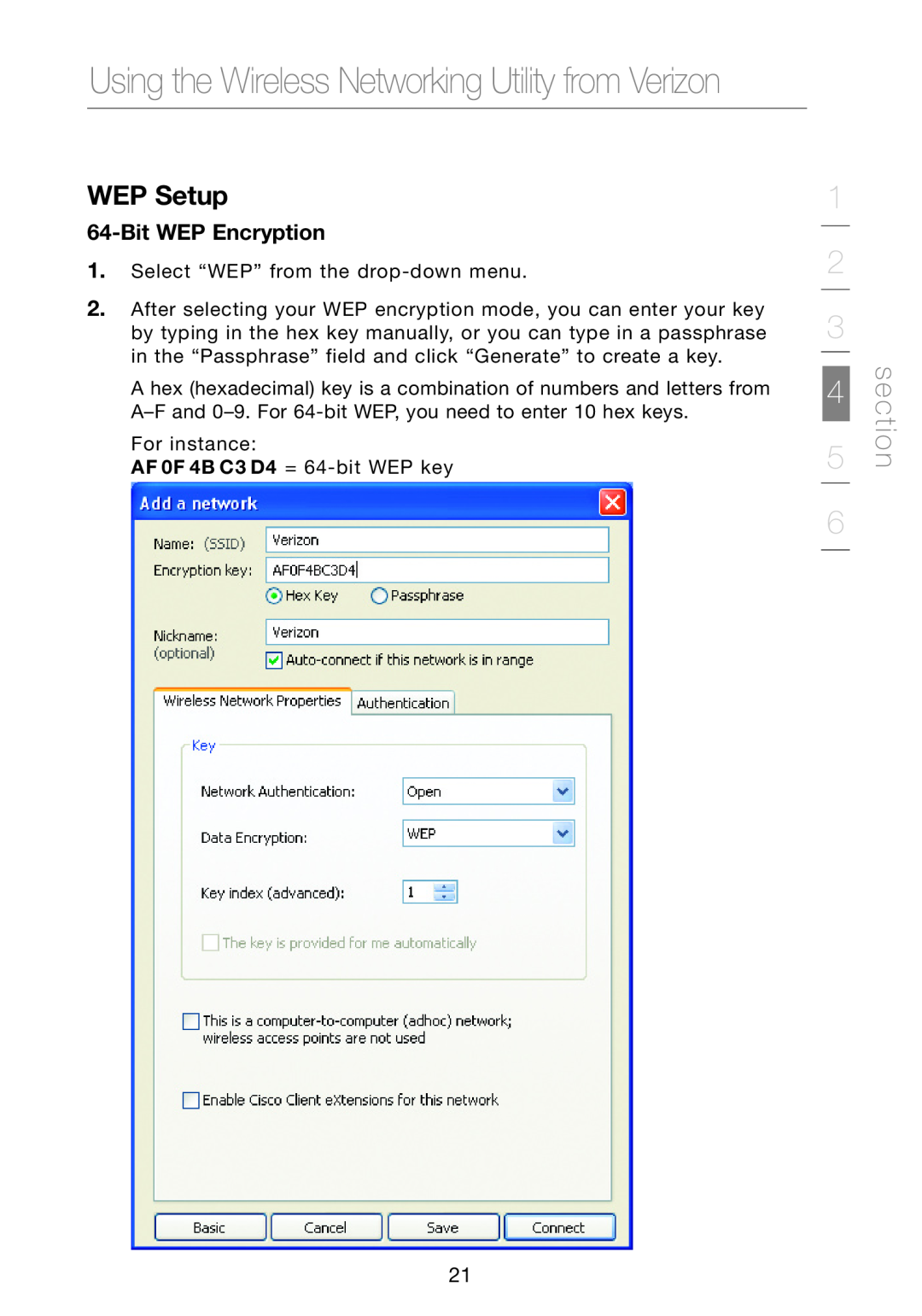 Verizon VZ4000 manual WEP Setup, Bit WEP Encryption, Using the Wireless Networking Utility from Verizon 