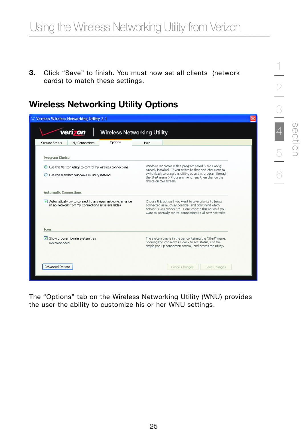 Verizon VZ4000 manual Wireless Networking Utility Options, Using the Wireless Networking Utility from Verizon 