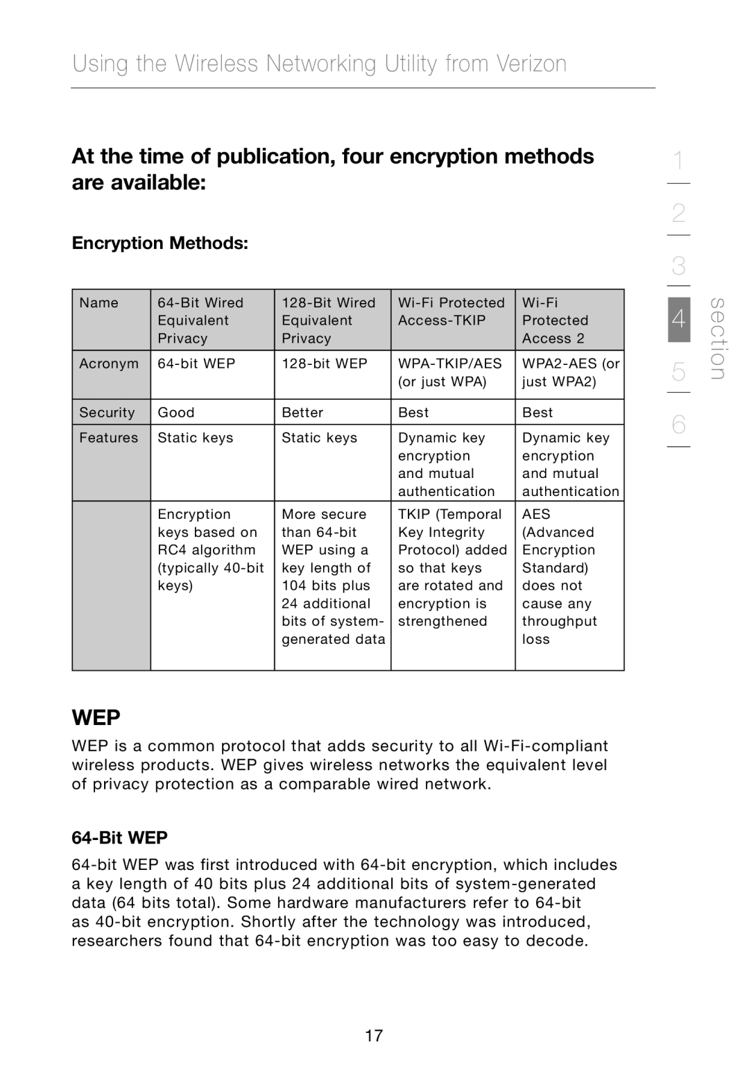 Verizon VZ4010 manual Encryption Methods, Bit WEP 