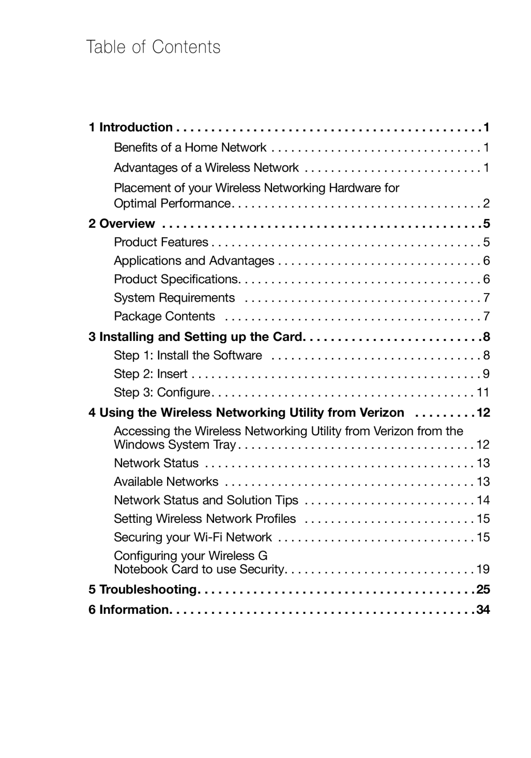 Verizon VZ4010 manual Table of Contents 