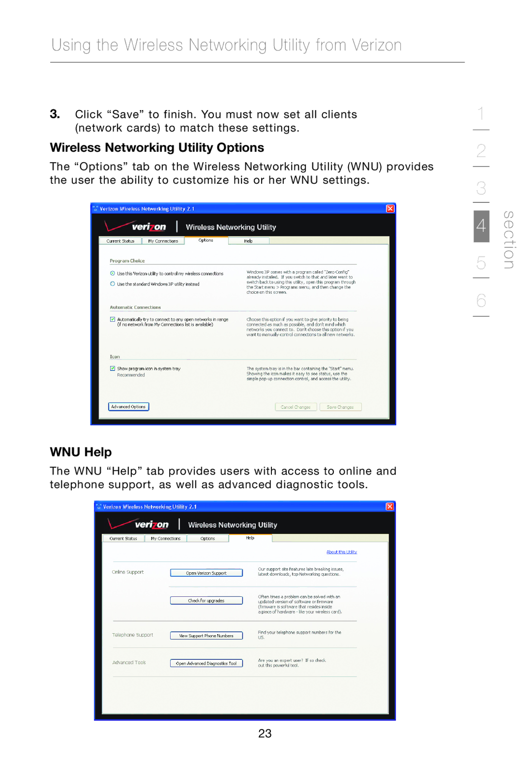 Verizon VZ4010 manual Wireless Networking Utility Options, WNU Help 