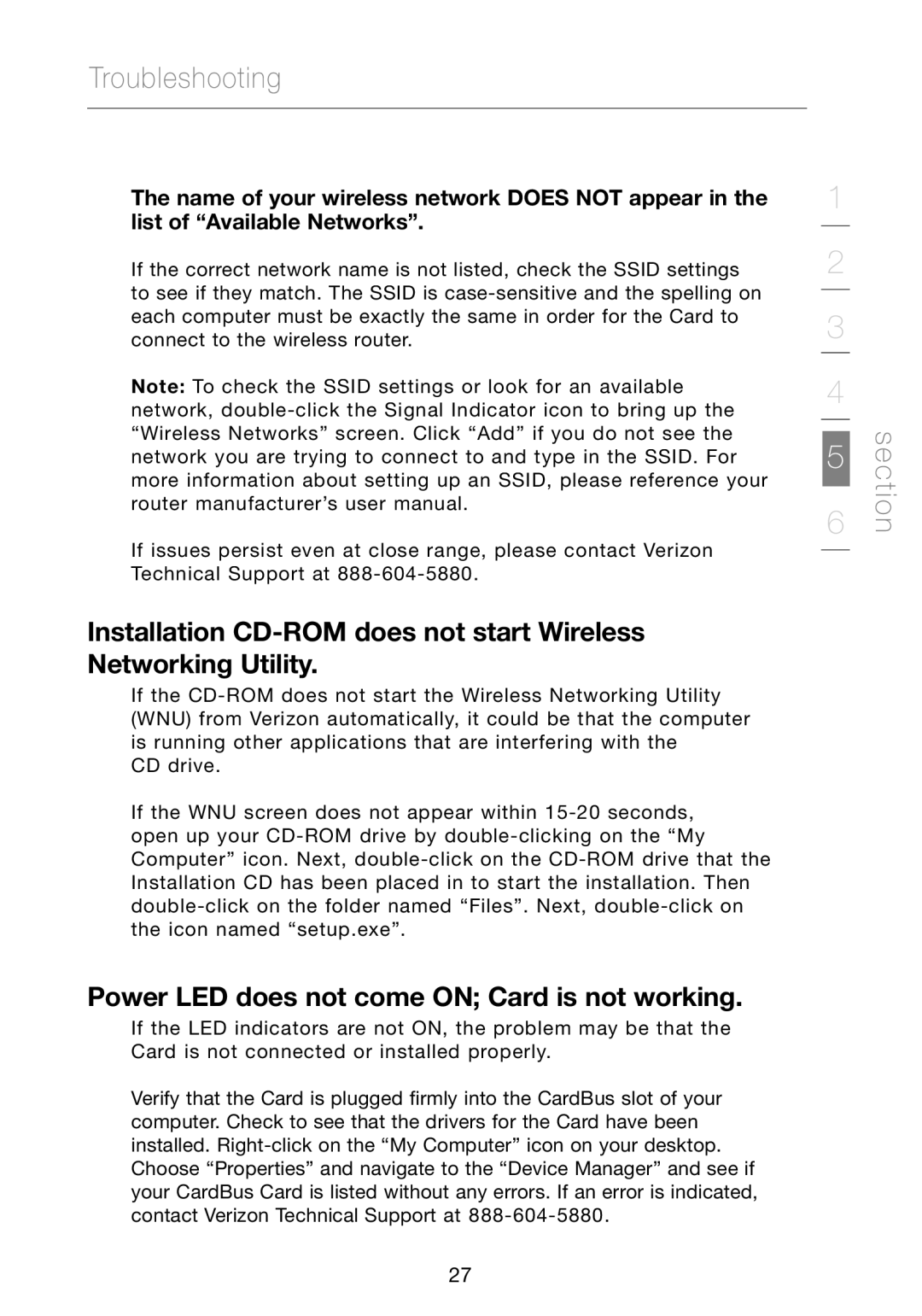 Verizon VZ4010 manual Power LED does not come on Card is not working 