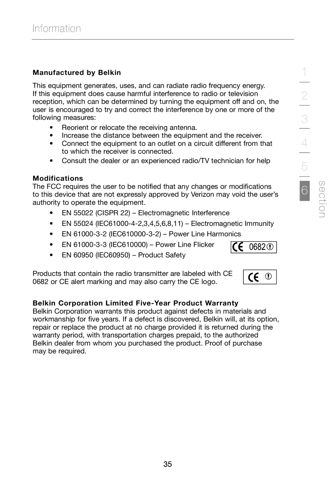 Verizon VZ4010 manual Information, Manufactured by Belkin 