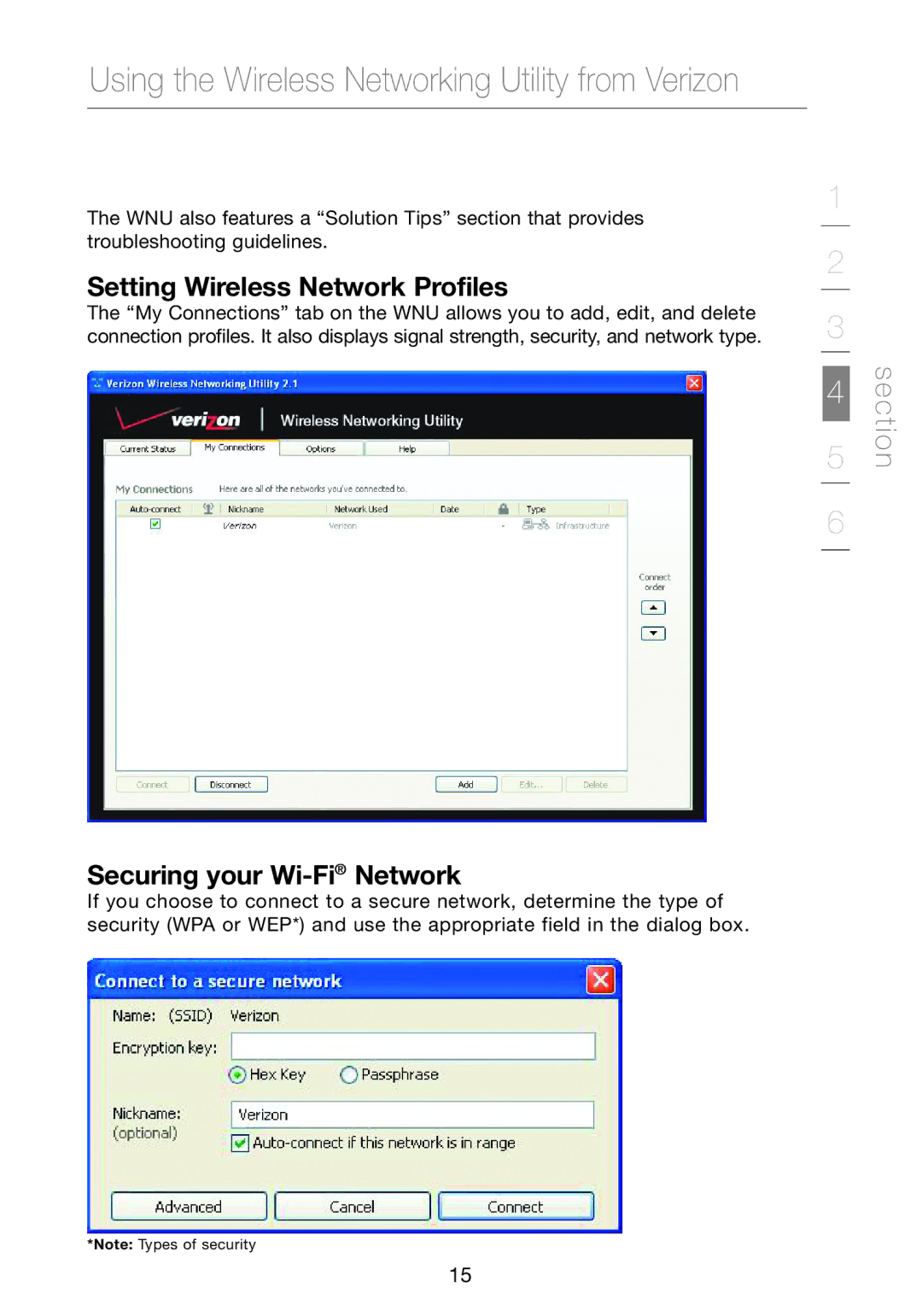 Verizon VZ4050 user manual Setting Wireless Network Profiles, Securing your Wi-FiNetwork 