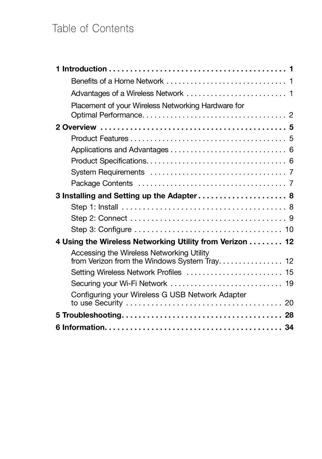 Verizon VZ4050 user manual Table of Contents 