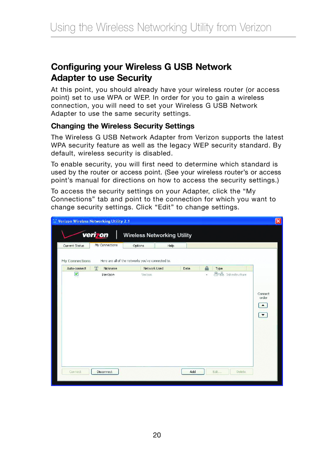 Verizon VZ4050 user manual Changing the Wireless Security Settings 