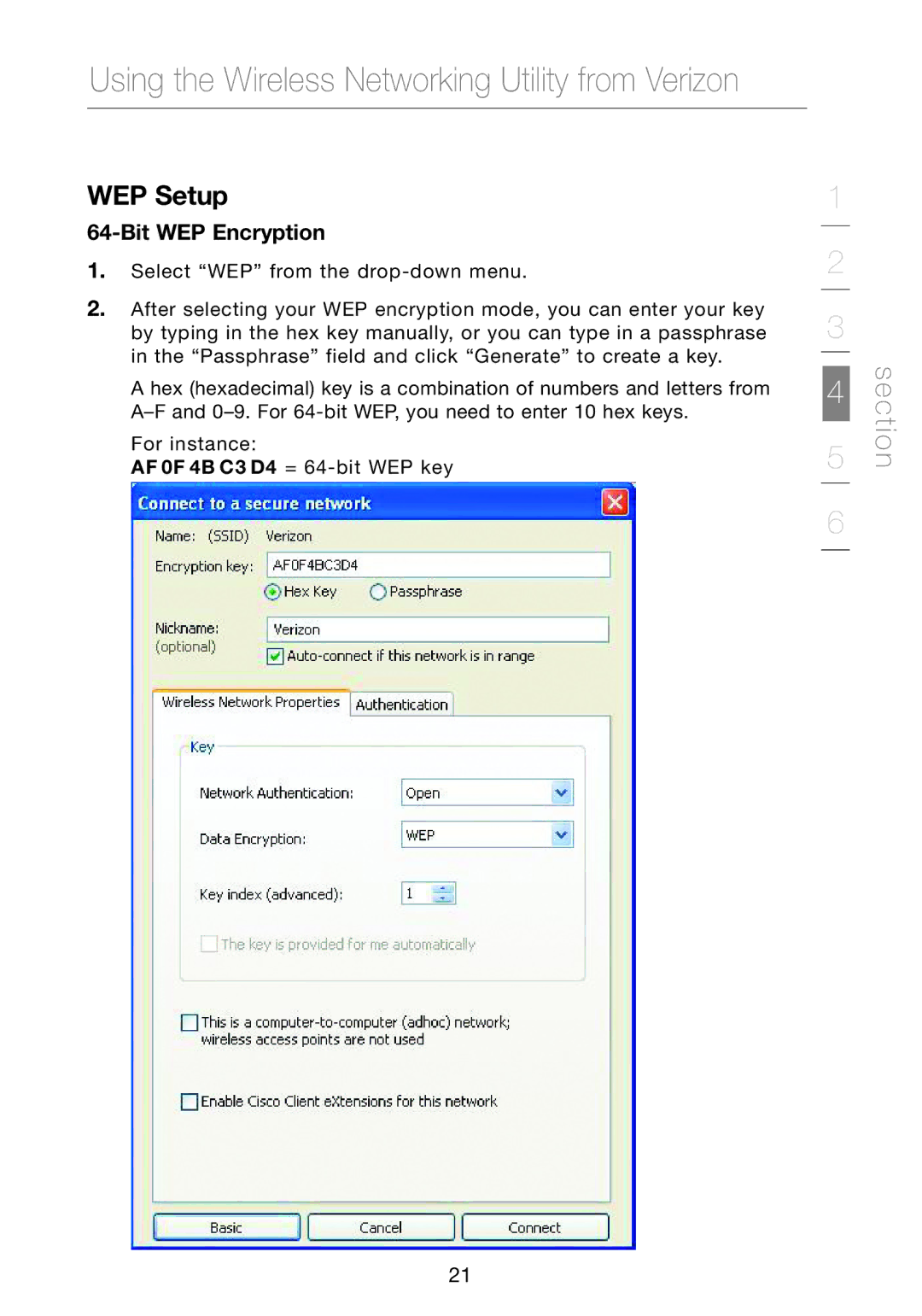 Verizon VZ4050 user manual WEP Setup, Bit WEP Encryption 