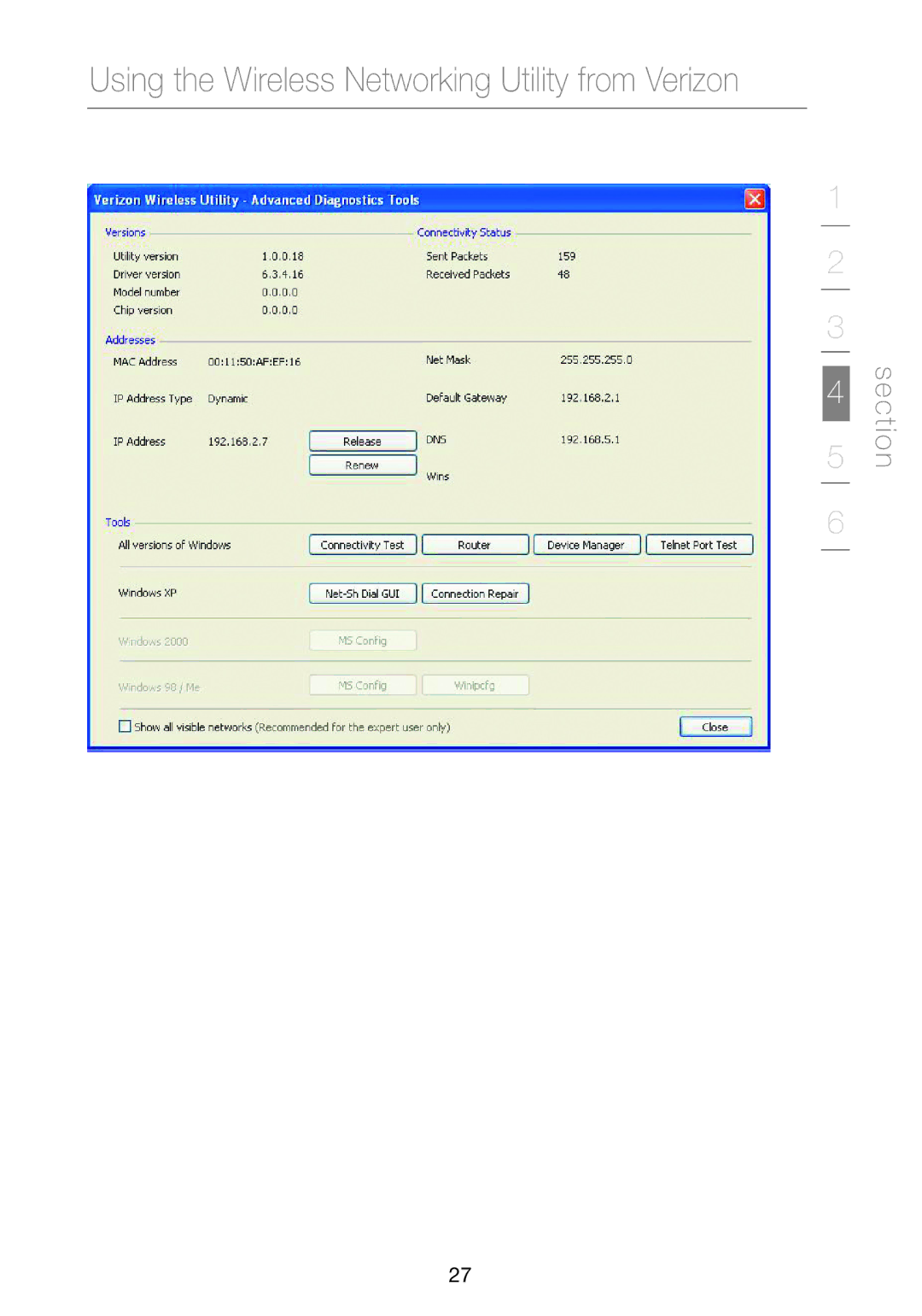 Verizon VZ4050 user manual Using the Wireless Networking Utility from Verizon 