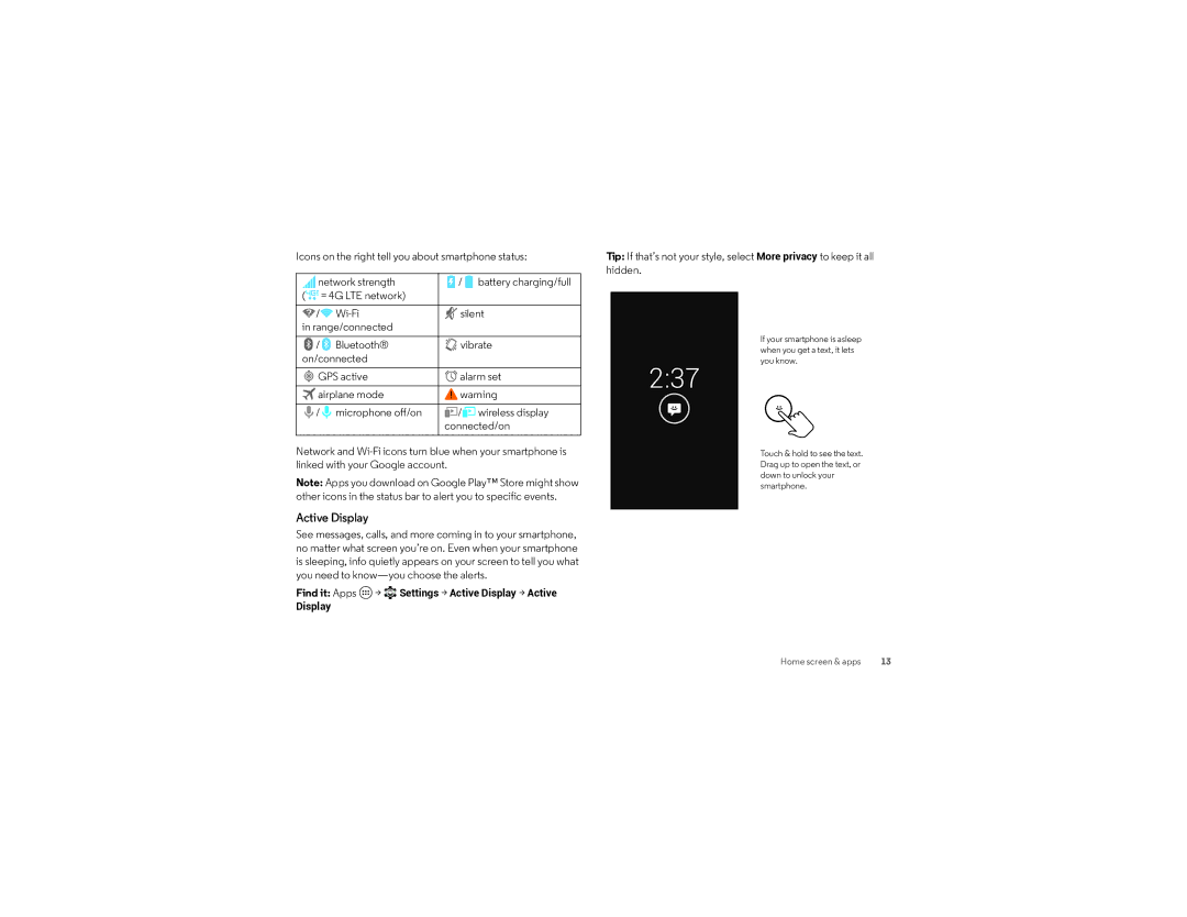 Verizon XT1030 manual Active Display 