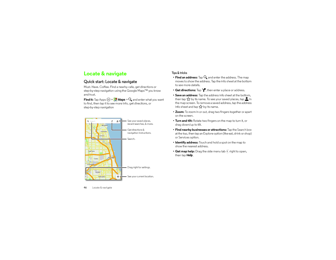 Verizon XT1030 manual Quick start Locate & navigate 