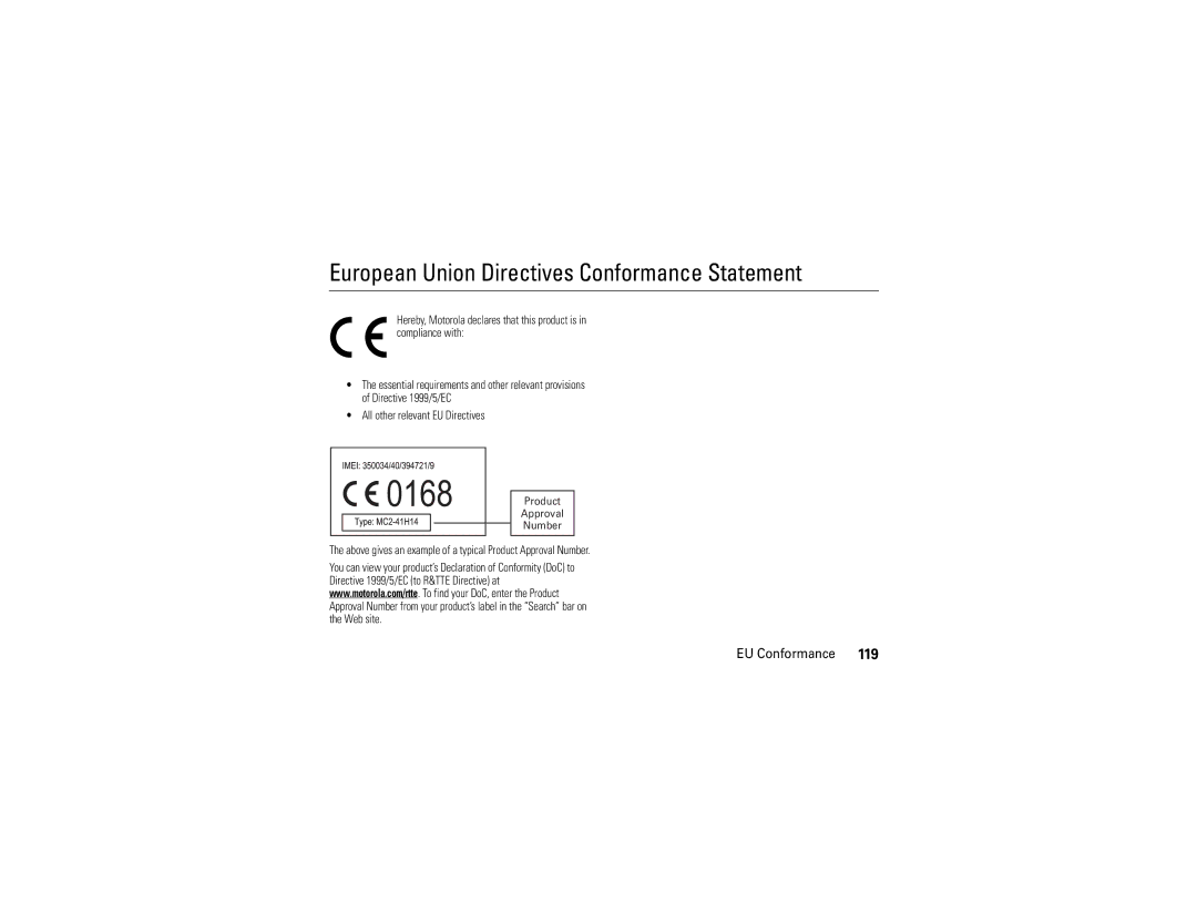 Verizon Z6c manual European Union Directives Conformance Statement, EU Conformance 