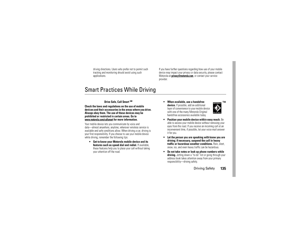 Verizon Z6c manual Smart Practices While Driving, Driving Safety 