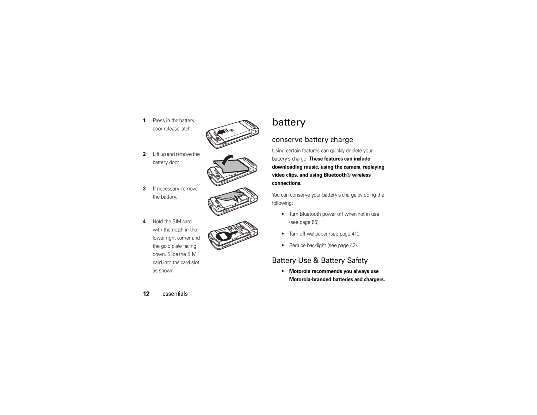 Verizon Z6c Conserve battery charge, Battery Use & Battery Safety, Using certain features can quickly deplete your 