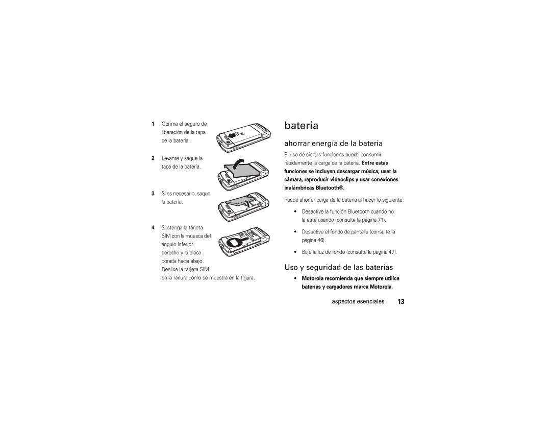 Verizon Z6c manual Batería, Ahorrar energía de la batería, Uso y seguridad de las baterías 