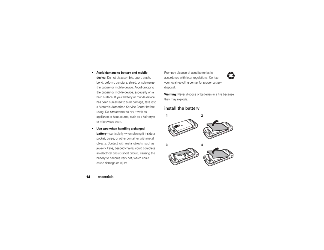 Verizon Z6c manual Install the battery 