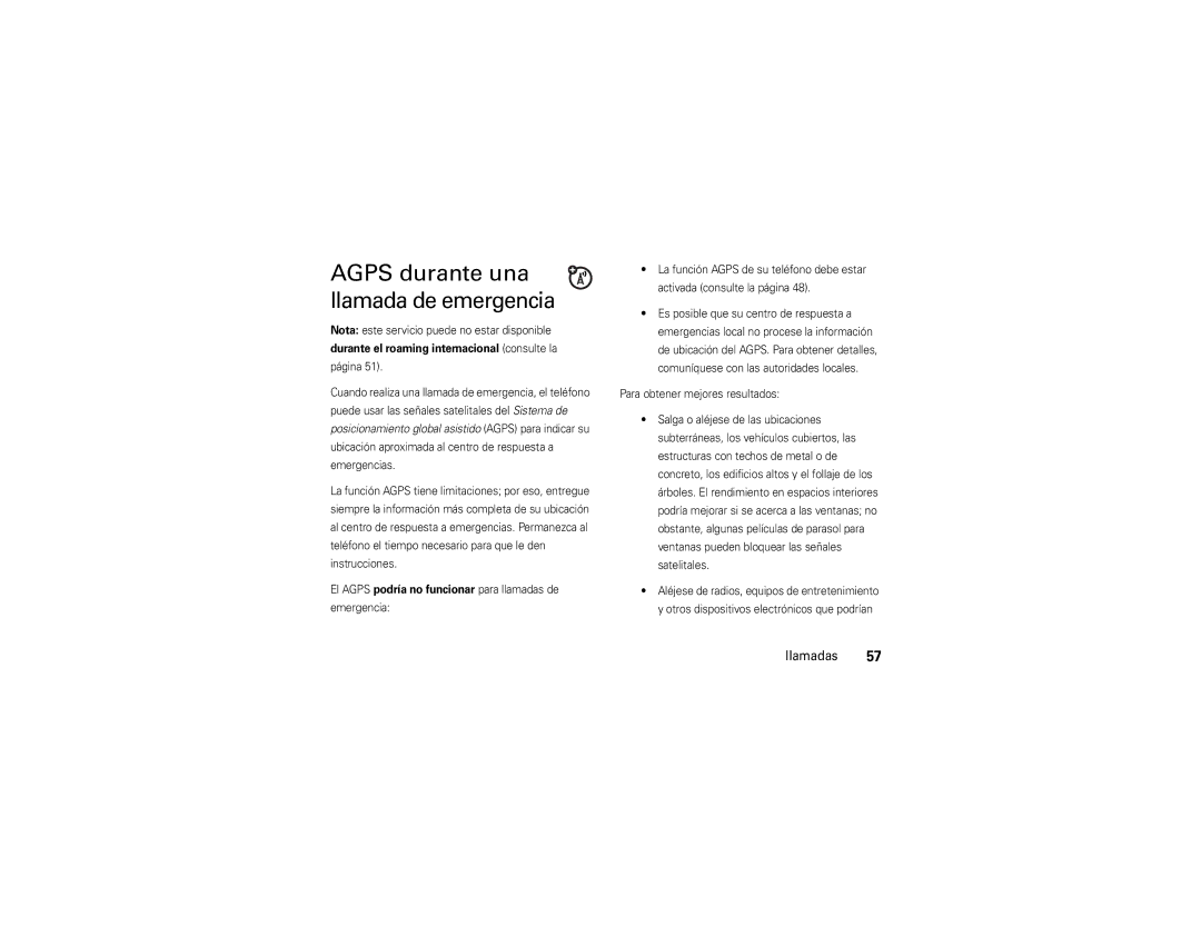 Verizon Z6c manual Agps durante una, Llamada de emergencia 