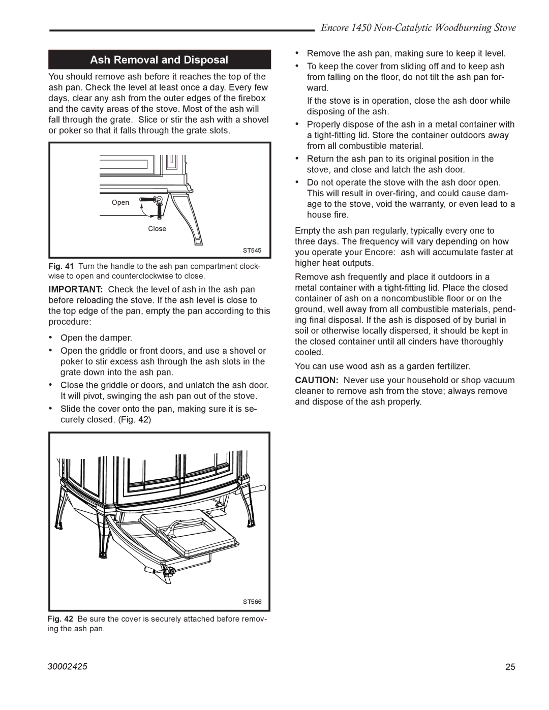 Vermont Casting 1450 installation instructions Ash Removal and Disposal 