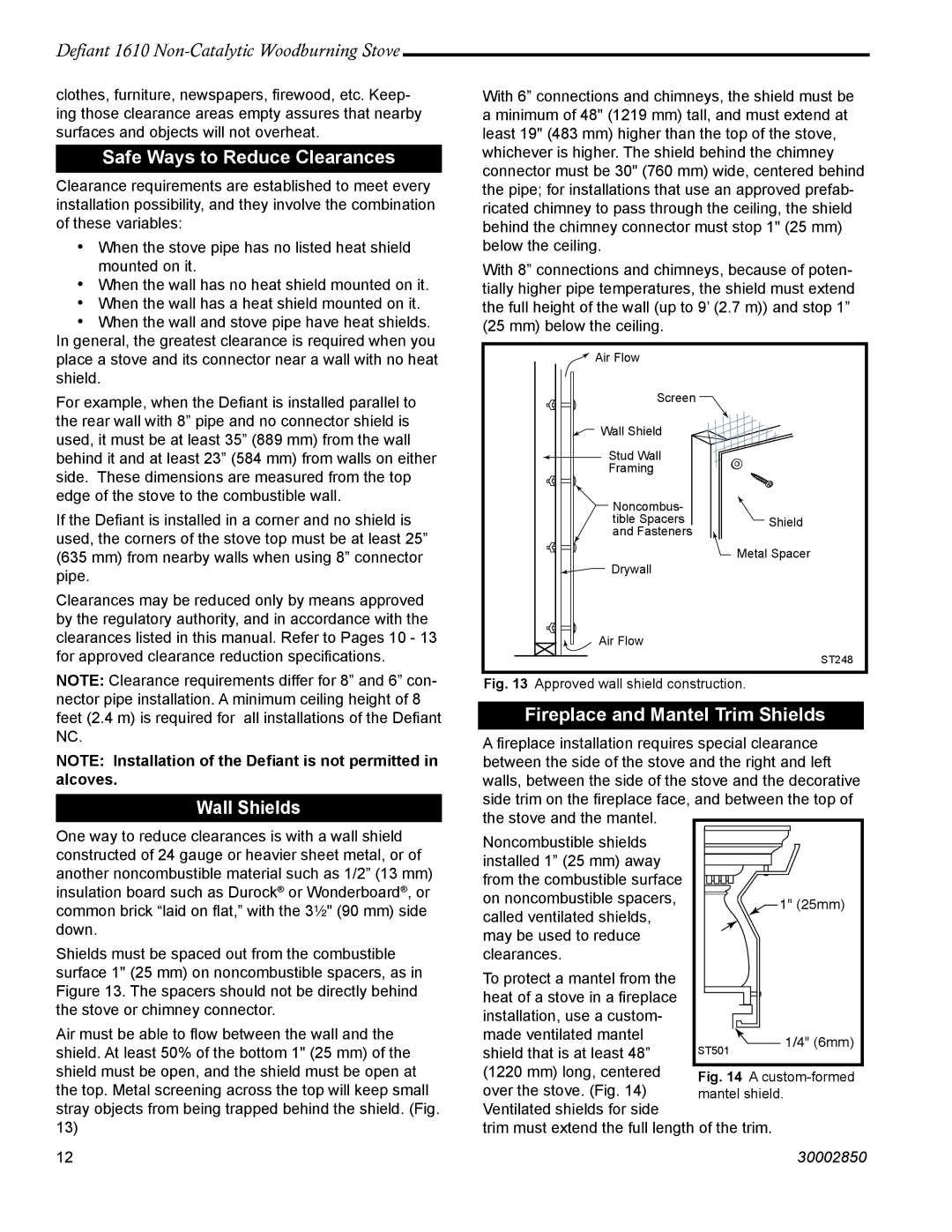 Vermont Casting 1610 Safe Ways to Reduce Clearances, Wall Shields, Fireplace and Mantel Trim Shields 