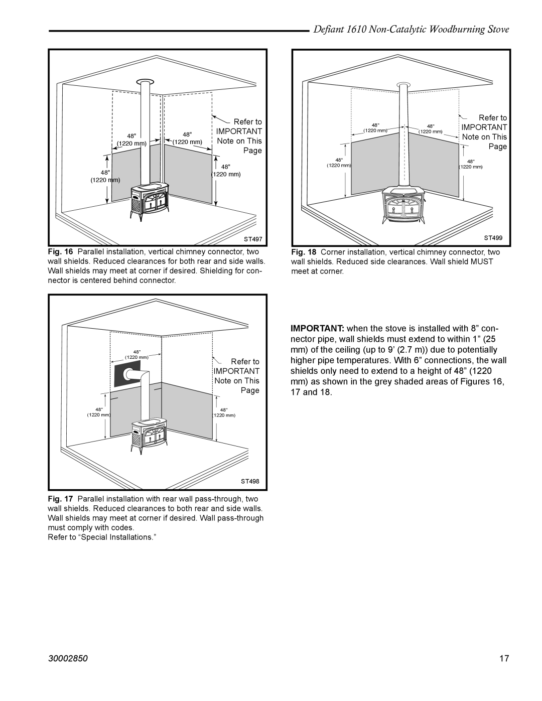 Vermont Casting 1610 installation instructions Refer to Important 1220 mm Note on This 