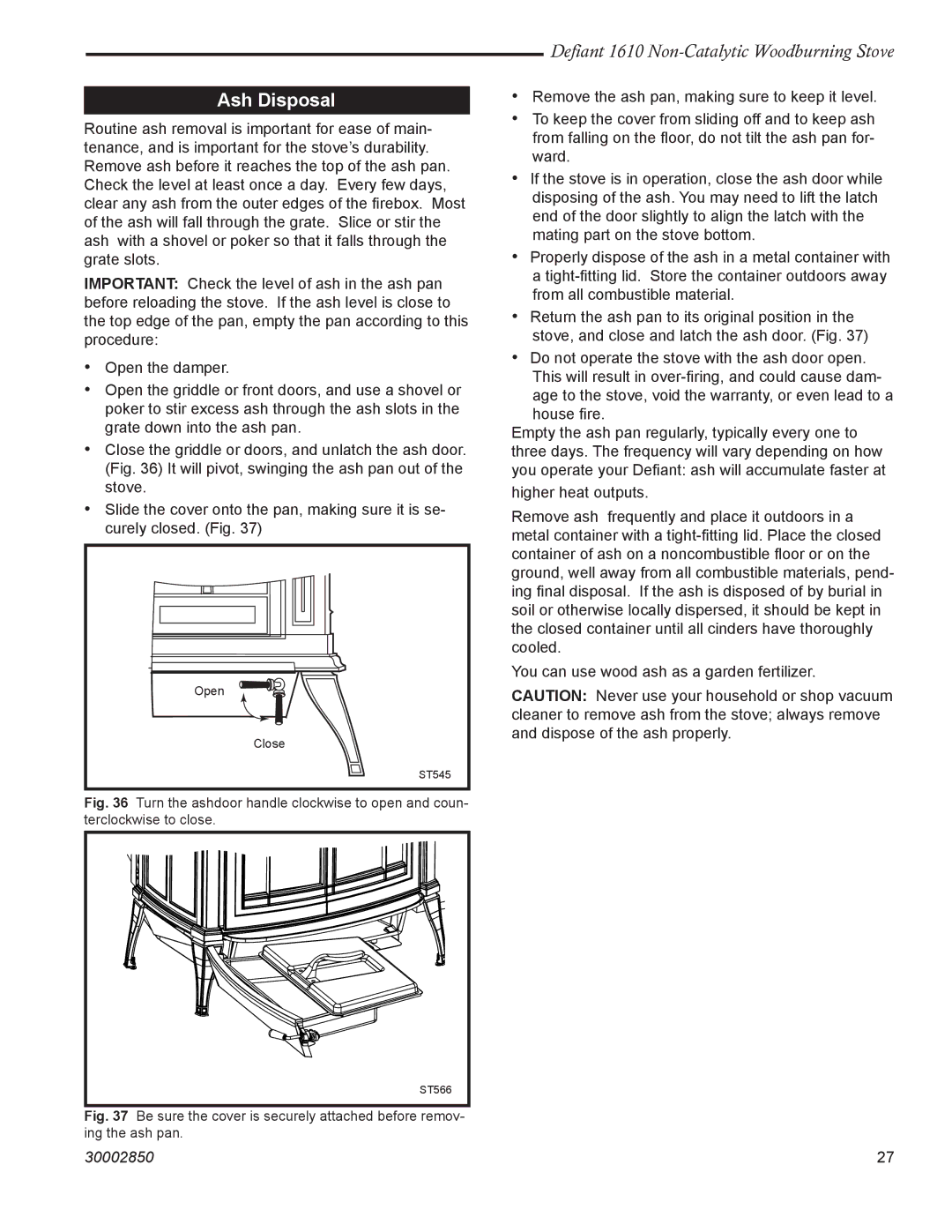 Vermont Casting 1610 installation instructions Ash Disposal 