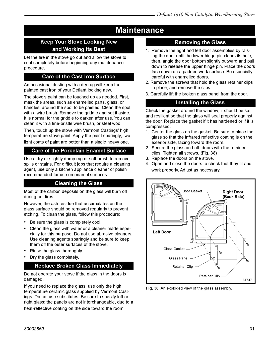 Vermont Casting 1610 installation instructions Maintenance 