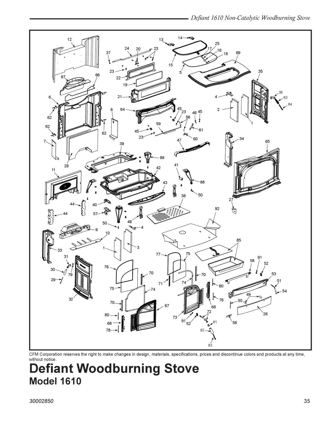 Vermont Casting 1610 installation instructions Deﬁant Woodburning Stove 