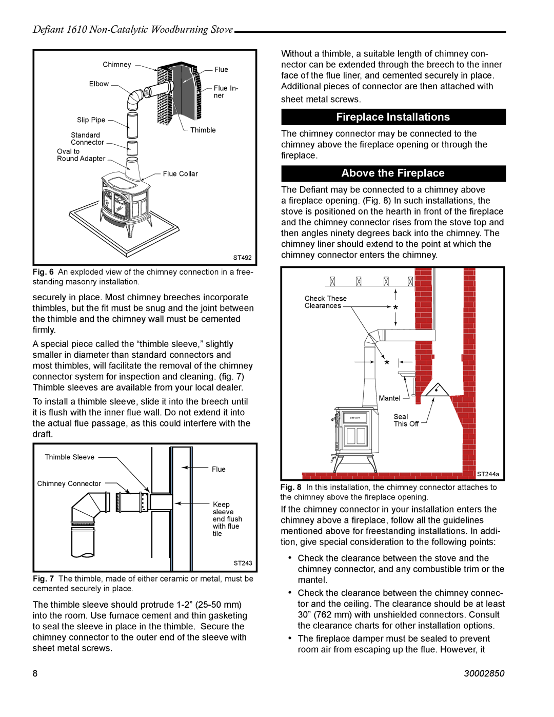 Vermont Casting 1610 installation instructions Fireplace Installations, Above the Fireplace 