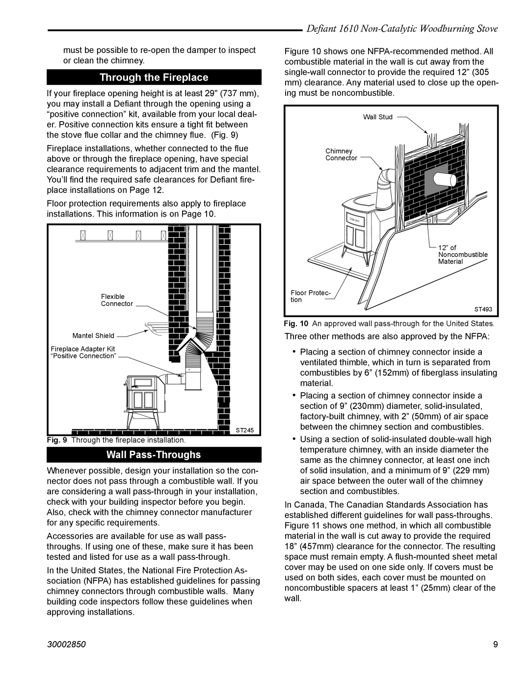 Vermont Casting 1610 installation instructions Through the Fireplace, Wall Pass-Throughs 