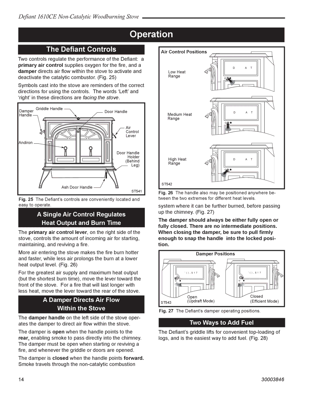 Vermont Casting 1610CE Operation, Single Air Control Regulates Heat Output and Burn Time, Two Ways to Add Fuel 