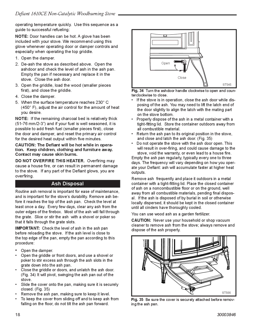 Vermont Casting 1610CE installation instructions Ash Disposal 