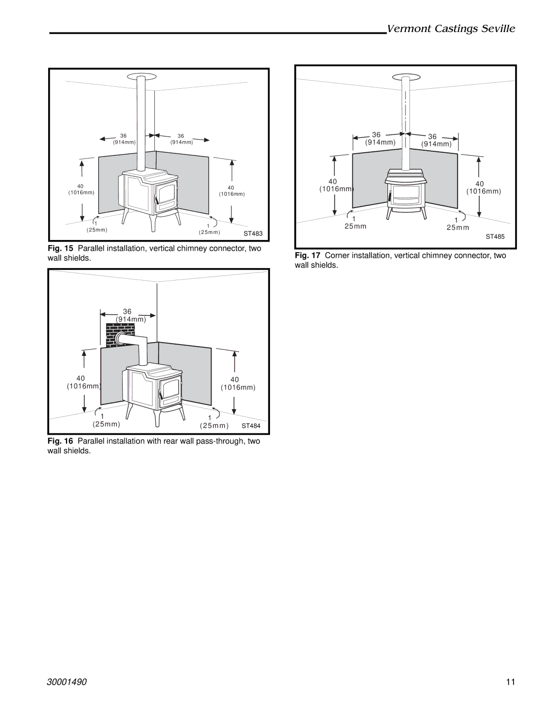 Vermont Casting 1636, 1635, 1638, 1637 installation instructions Wall shields 