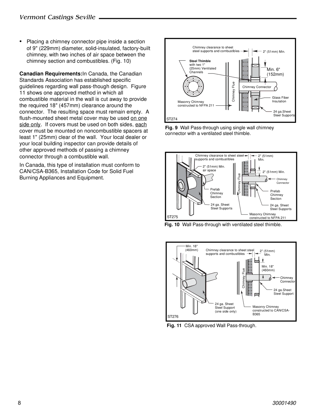 Vermont Casting 1635, 1638, 1637, 1636 installation instructions Wall Pass-through with ventilated steel thimble 