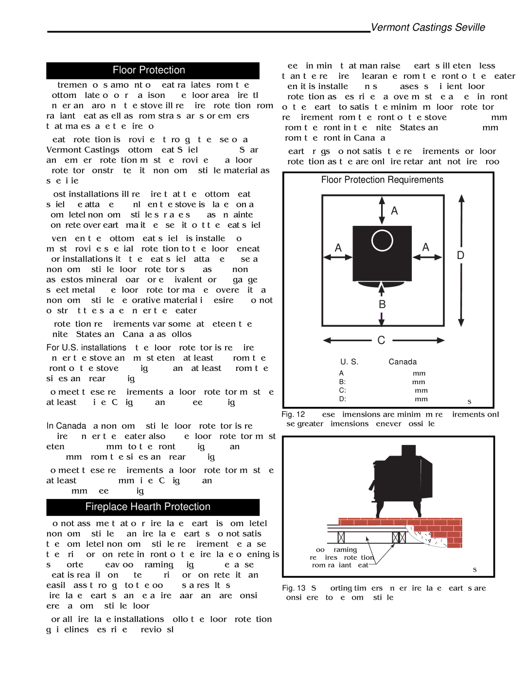 Vermont Casting 1638, 1635, 1637, 1636 installation instructions Floor Protection, Fireplace Hearth Protection 