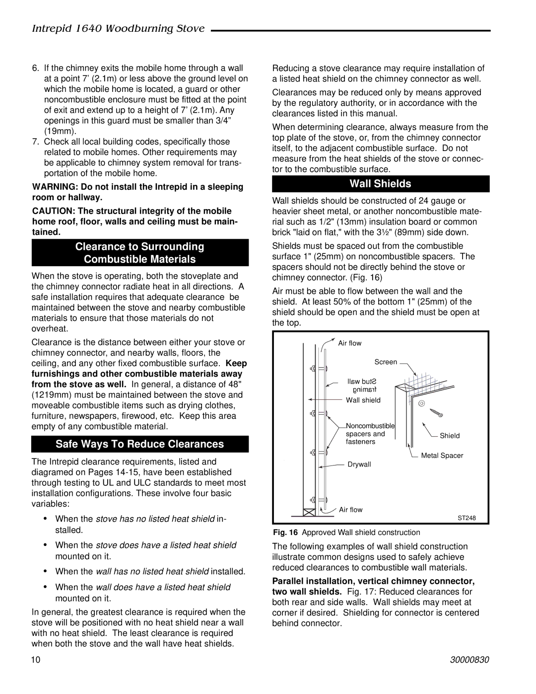 Vermont Casting 1640 Clearance to Surrounding Combustible Materials, Safe Ways To Reduce Clearances, Wall Shields 