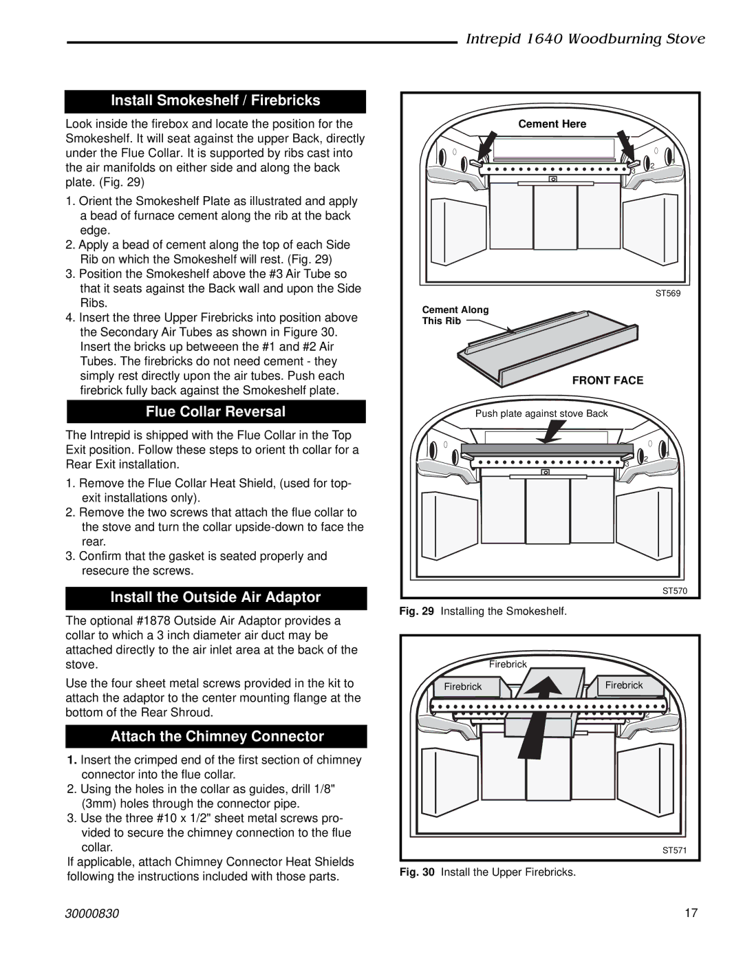 Vermont Casting 1640 Install Smokeshelf / Firebricks, Flue Collar Reversal, Install the Outside Air Adaptor 