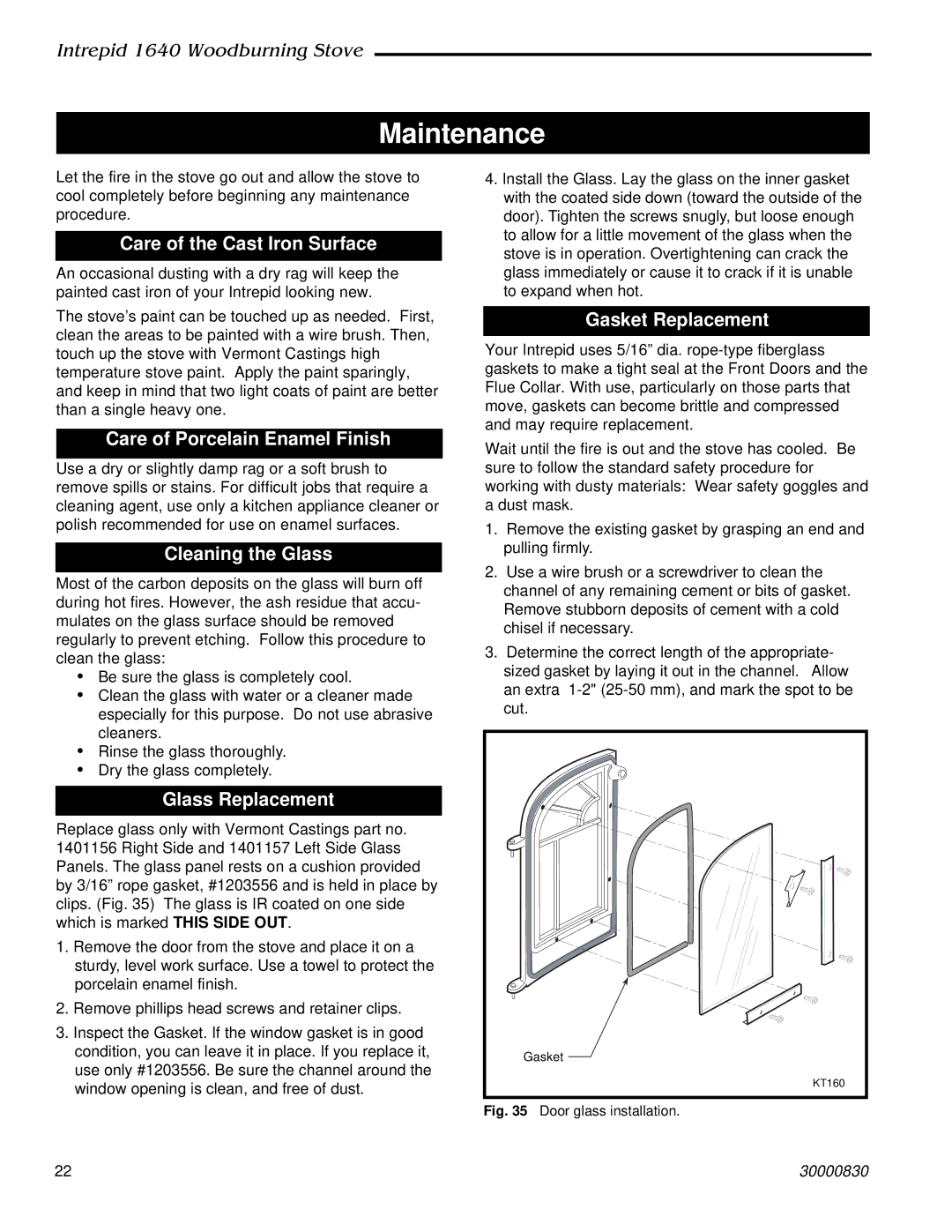 Vermont Casting 1640 installation instructions Maintenance 