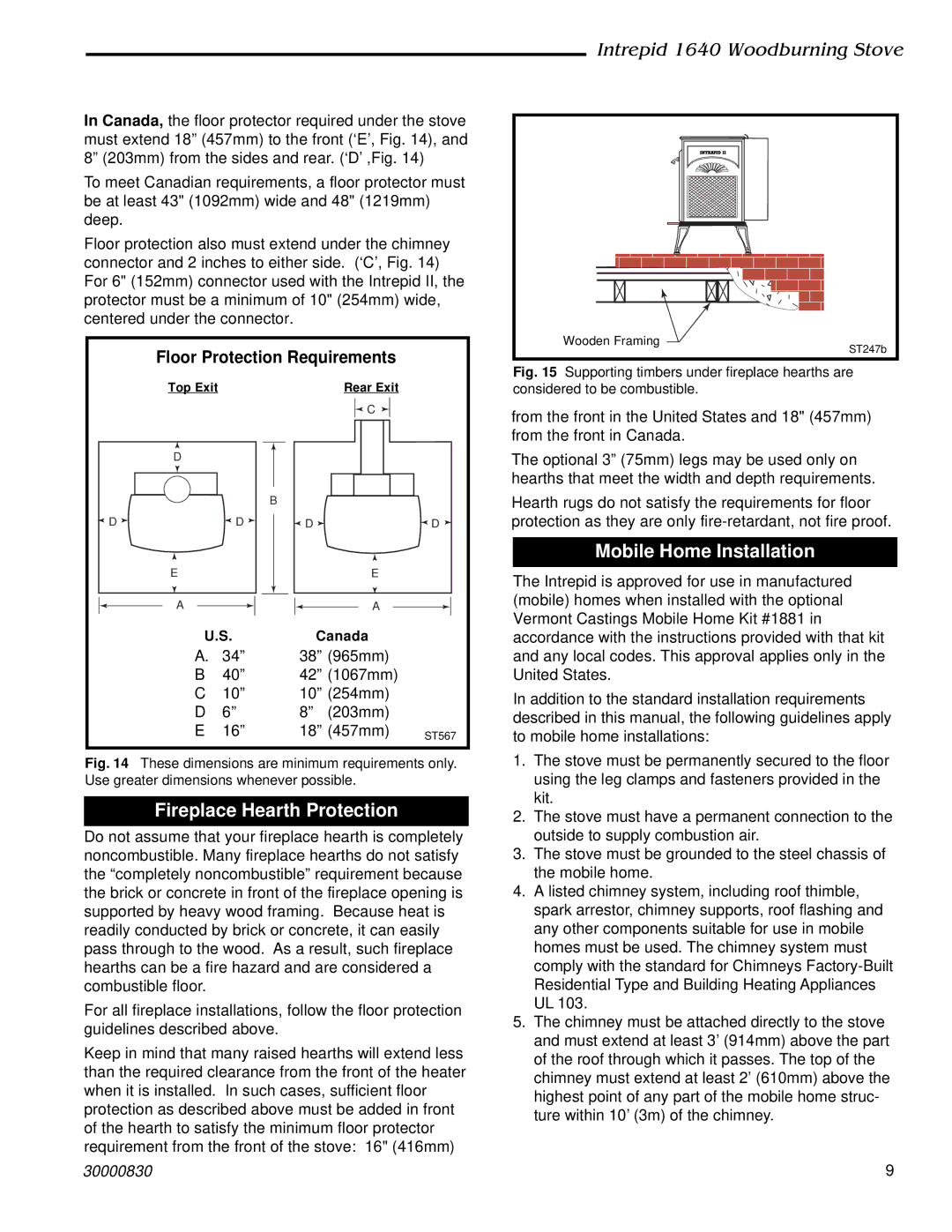 Vermont Casting 1640 installation instructions Fireplace Hearth Protection, Mobile Home Installation 