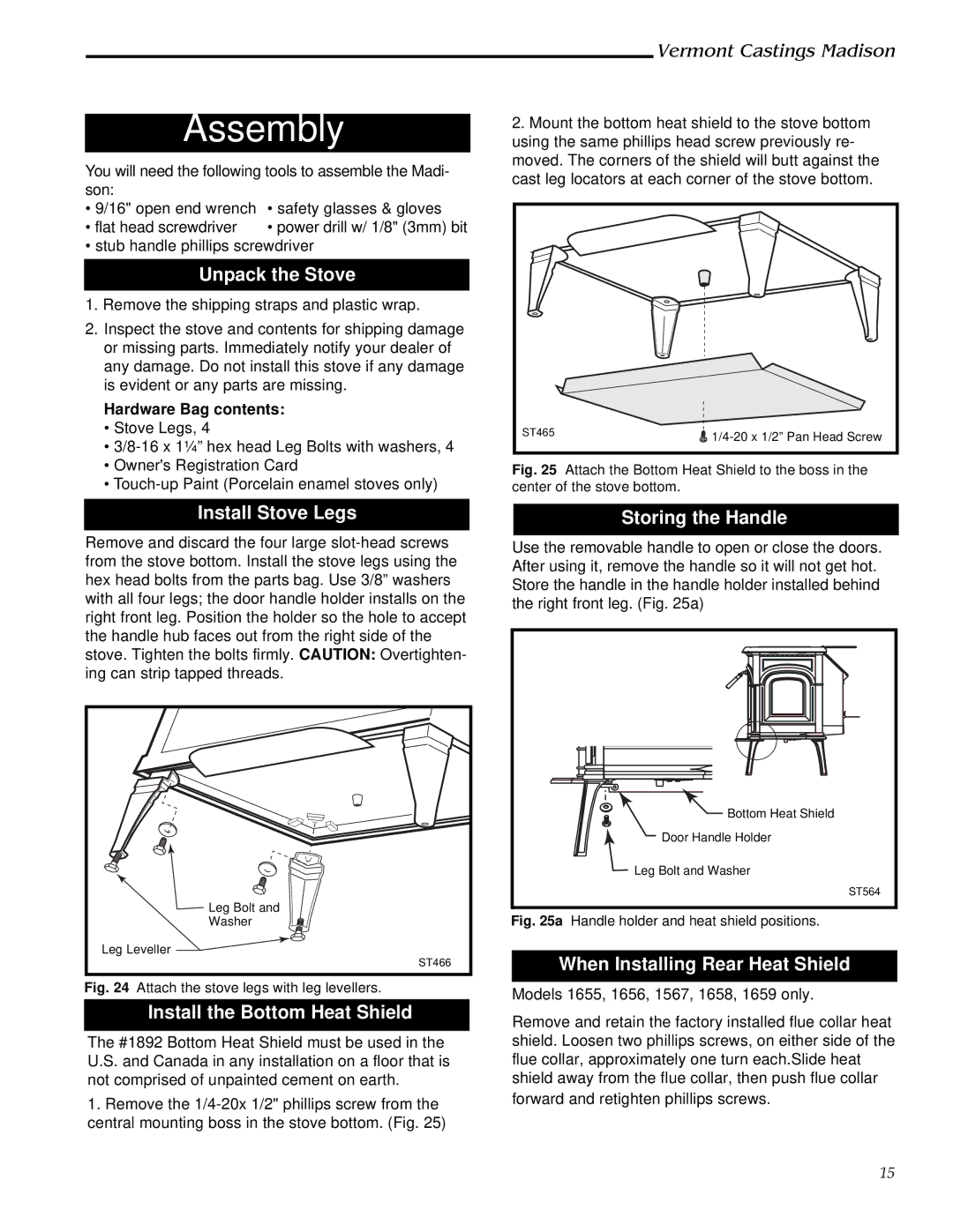 Vermont Casting 1655, 1656, 1657, 1658, 1659 installation instructions Assembly 