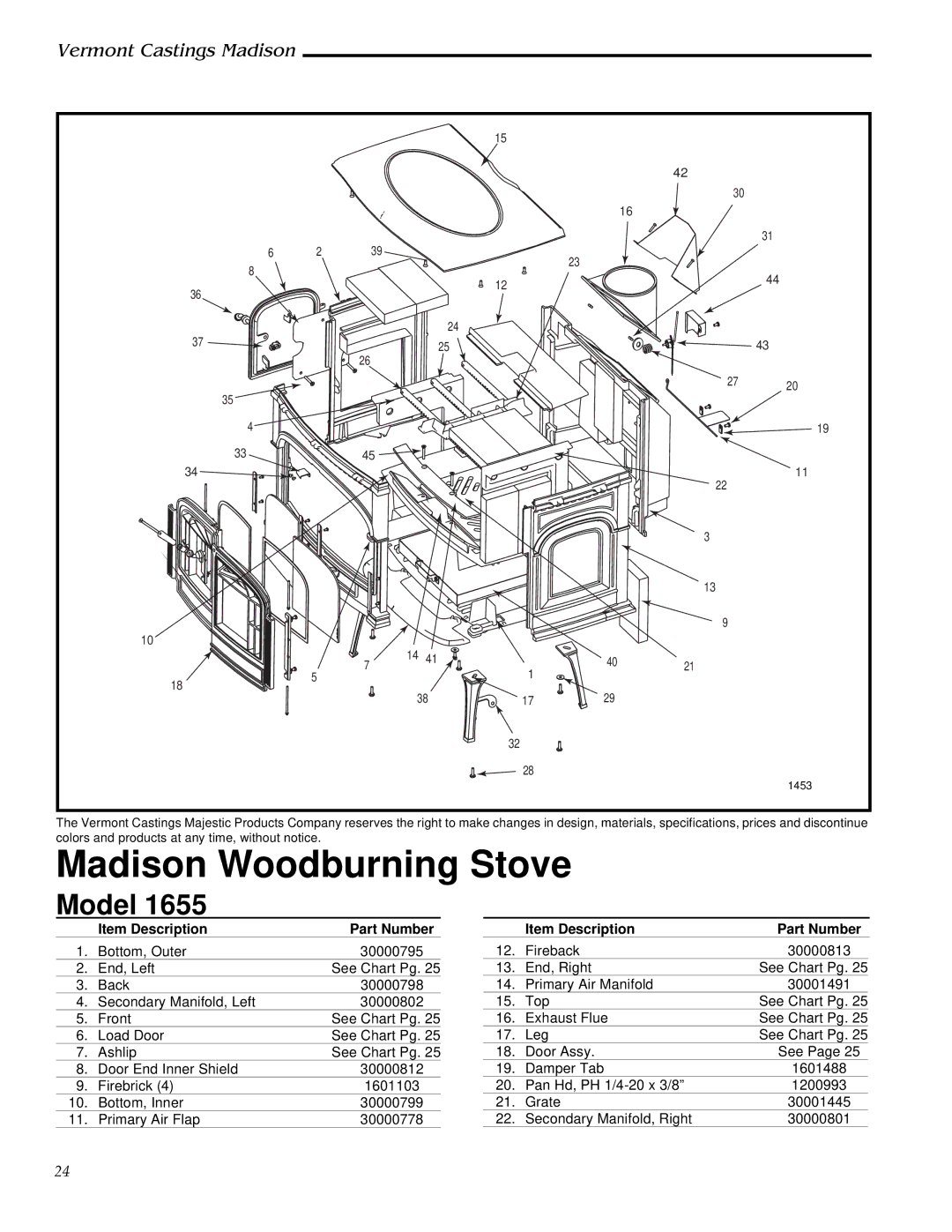 Vermont Casting 1655, 1656, 1657, 1658, 1659 installation instructions Madison Woodburning Stove 