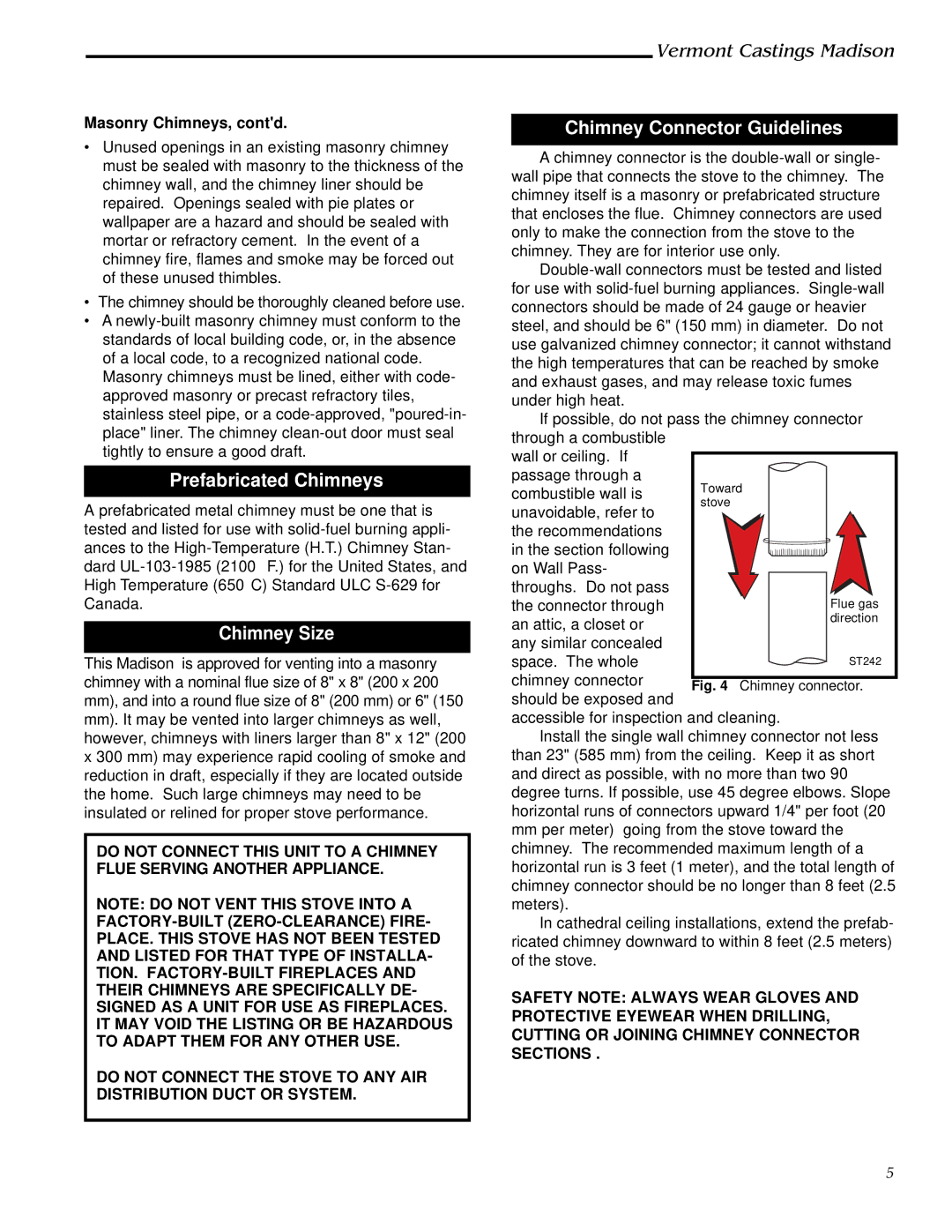 Vermont Casting 1655, 1656, 1657, 1658, 1659 Prefabricated Chimneys, Chimney Size, Chimney Connector Guidelines 