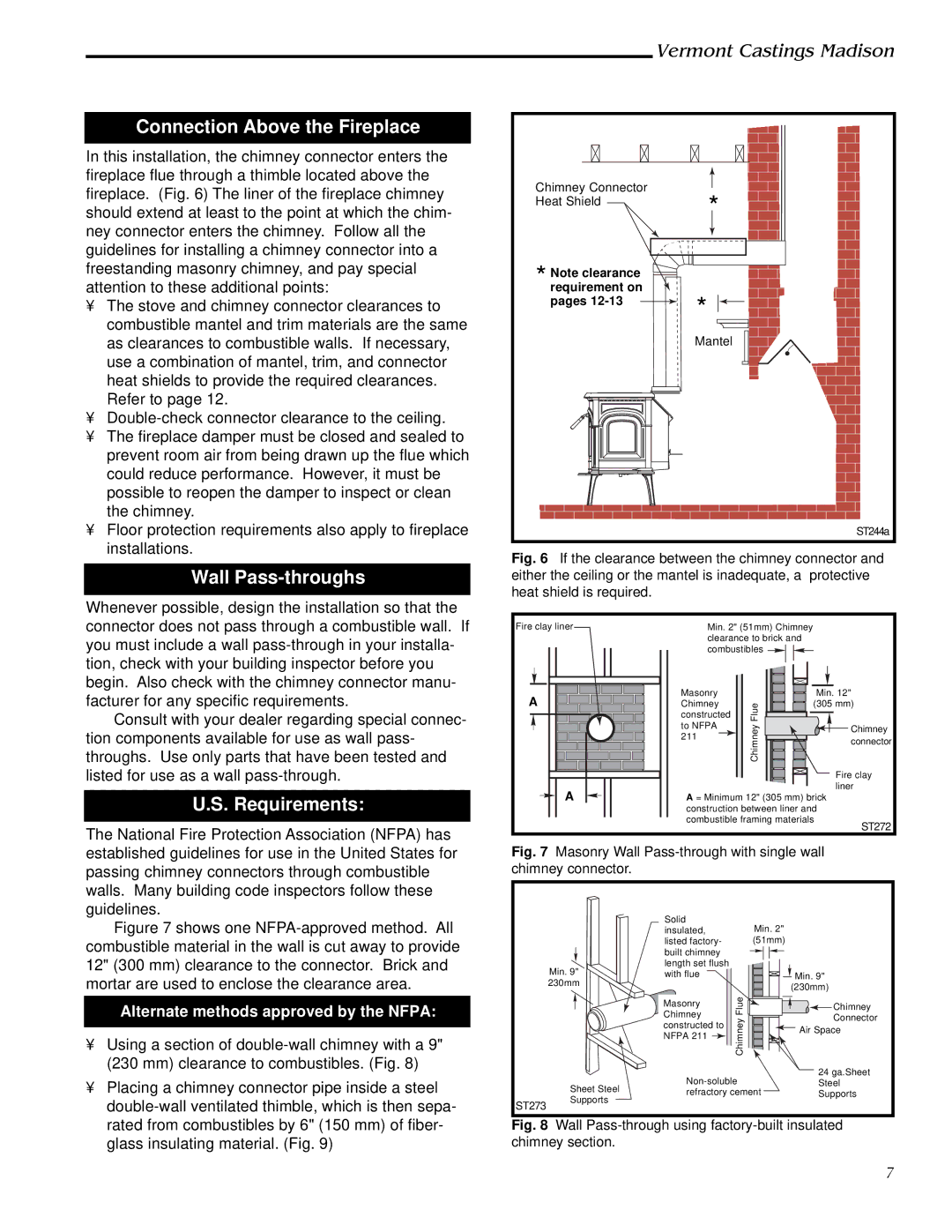 Vermont Casting 1655, 1656, 1657, 1658, 1659 Connection Above the Fireplace, Wall Pass-throughs, Requirements 