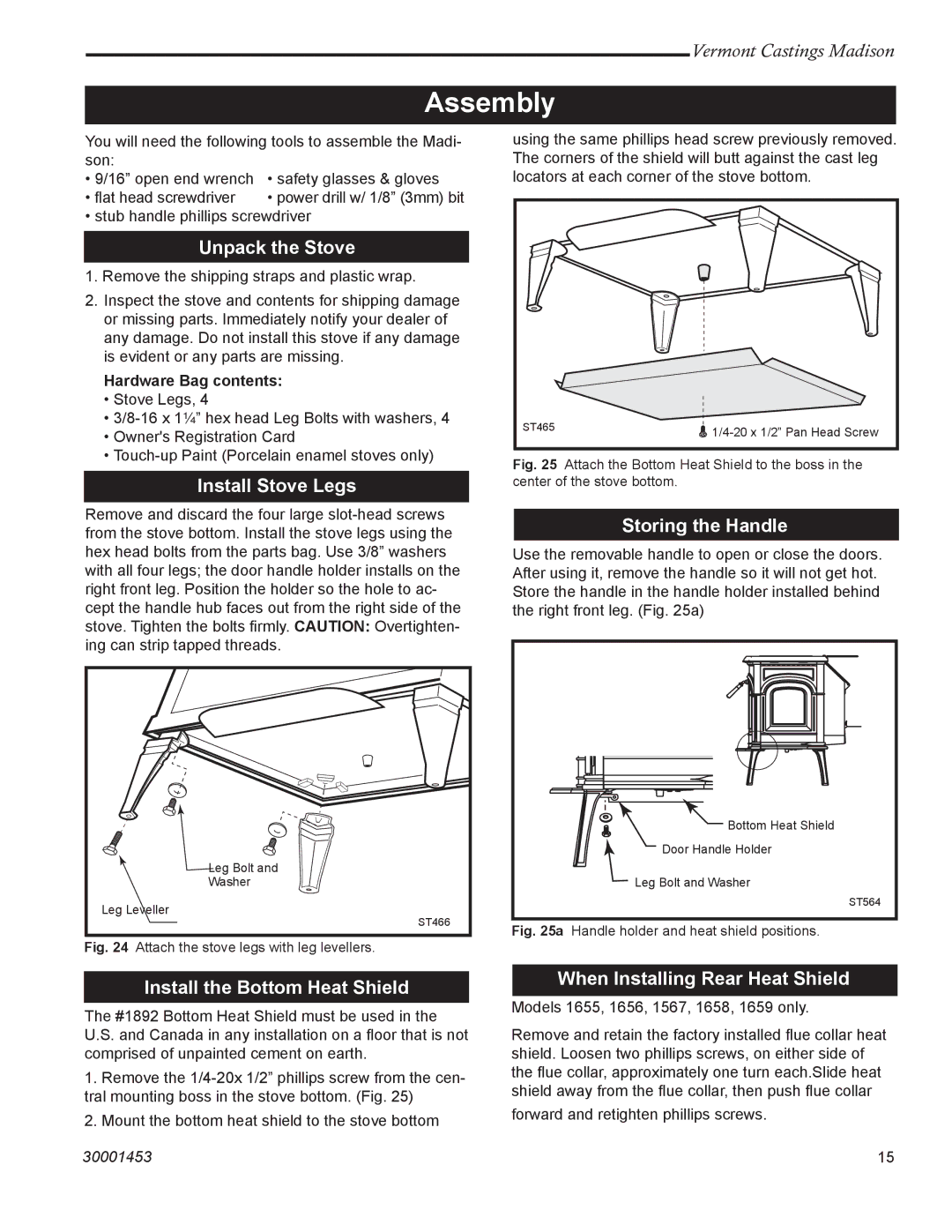 Vermont Casting 1659, 1656, 1655, 1657, 1658 installation instructions Assembly 