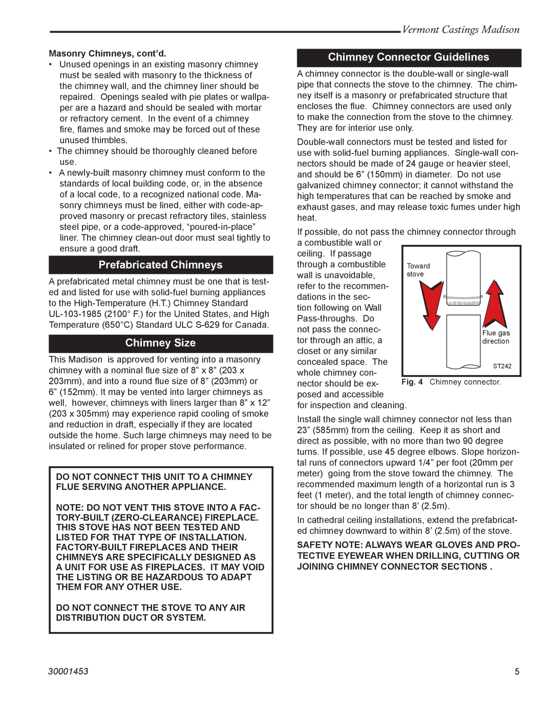 Vermont Casting 1659, 1656, 1655, 1657, 1658 Prefabricated Chimneys, Chimney Size, Chimney Connector Guidelines 