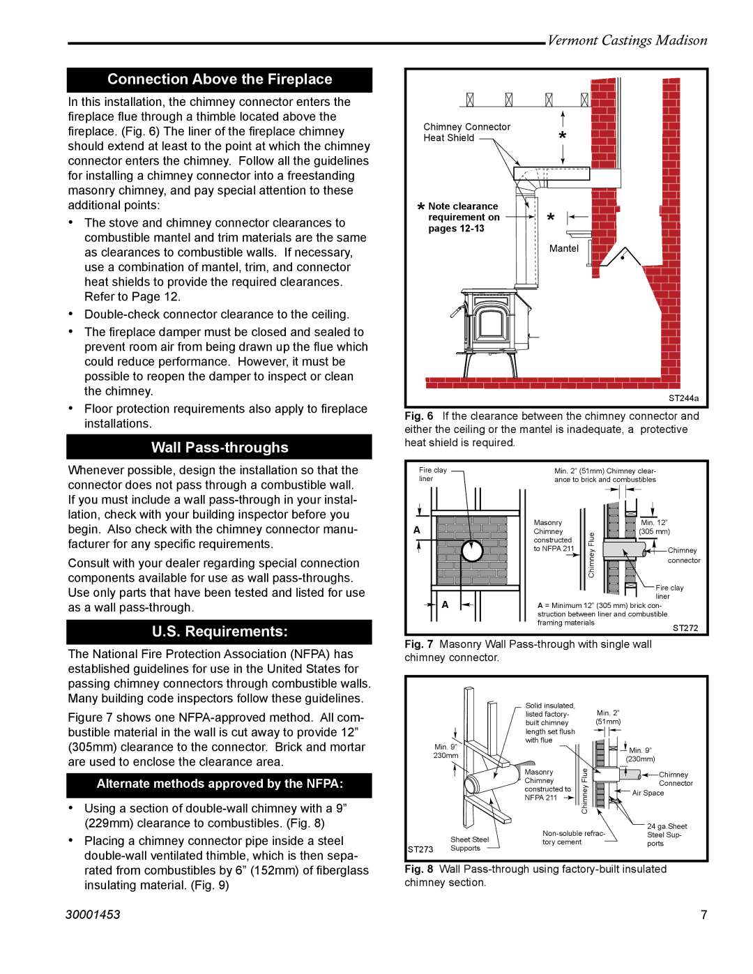 Vermont Casting 1655, 1659, 1656, 1657, 1658 Connection Above the Fireplace, Wall Pass-throughs, Requirements 