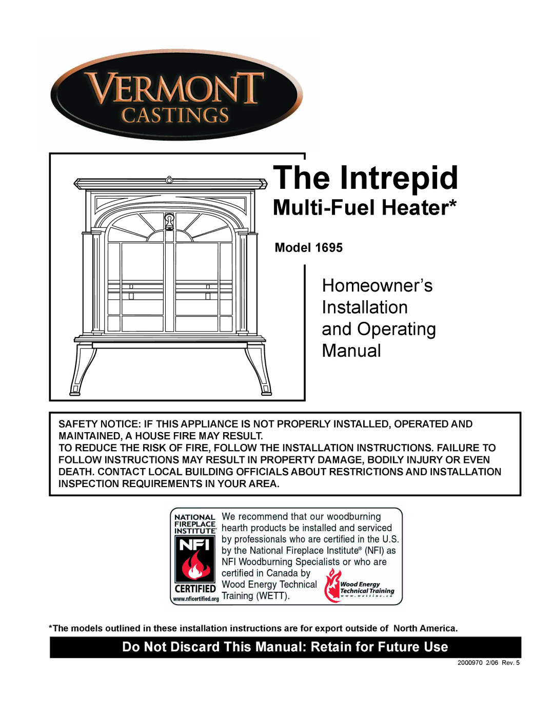 Vermont Casting 1695 installation instructions Intrepid 