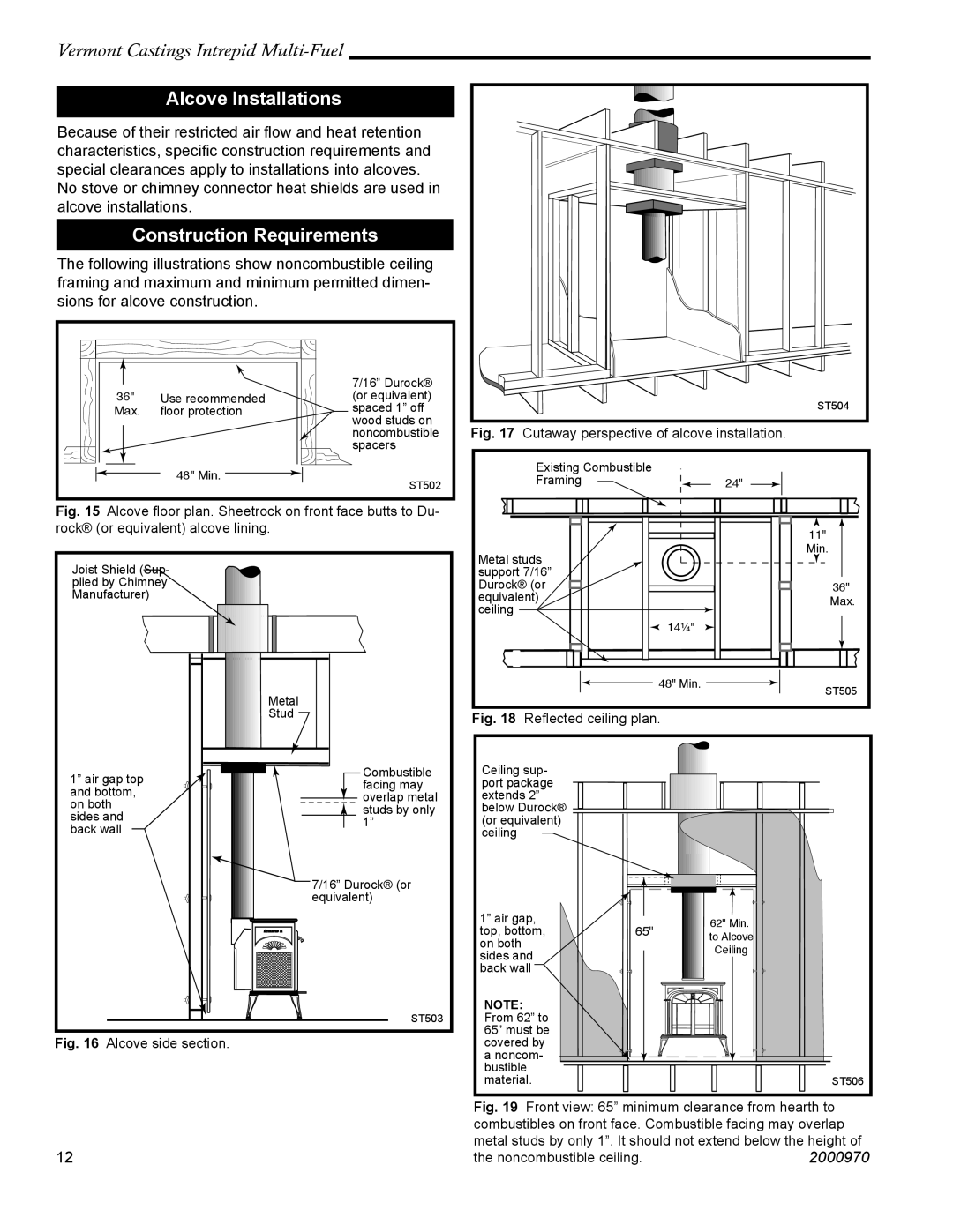 Vermont Casting 1695 installation instructions Alcove Installations, Construction Requirements 